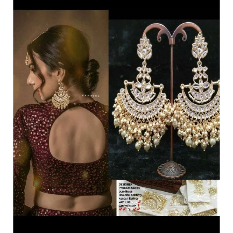 chunky earrings for women-Akruti Collection Kundan And Pearl Dangler Earrings