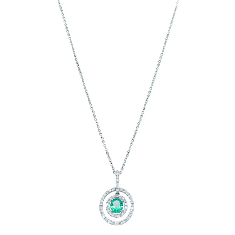 fine jewelry necklaces for women-18ct White Gold .48ct Emerald & Diamond Halo Pendant