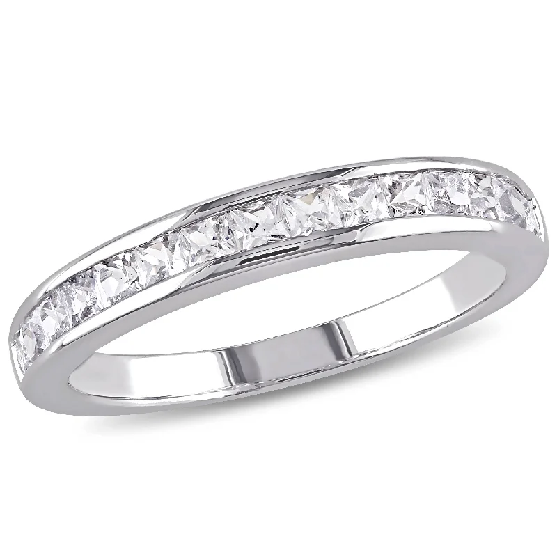 square engagement rings-Mimi & Max Created White Sapphire Channel Set Anniversary Band in Sterling Silver