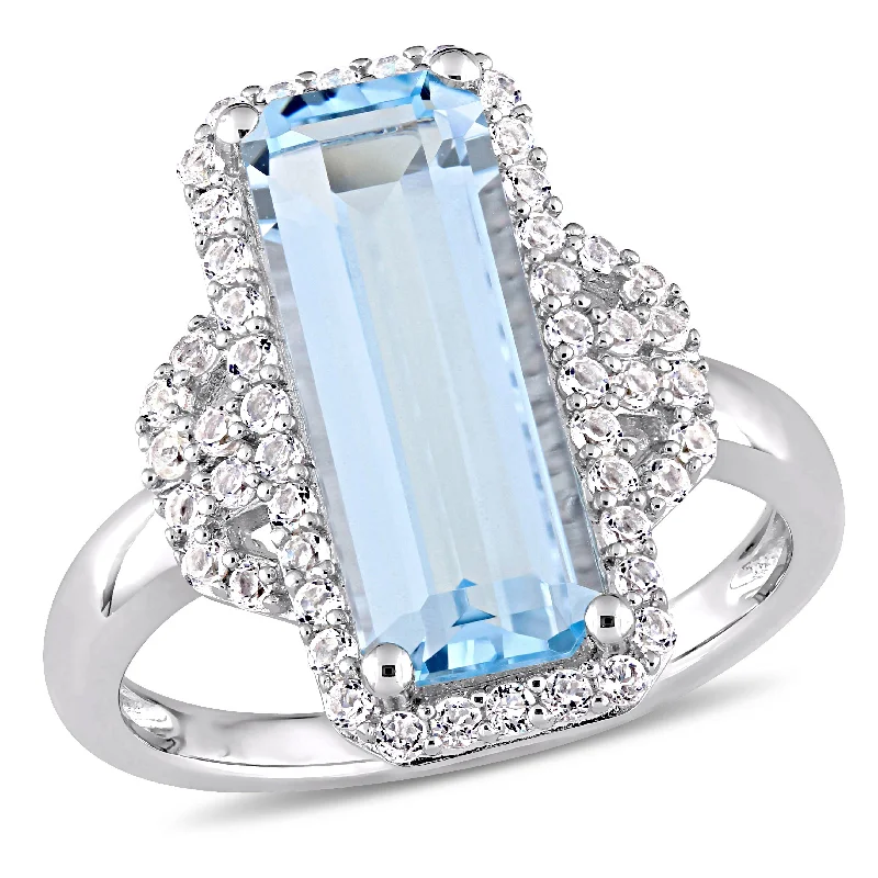 matching engagement rings for women-Mimi & Max 4 1/4ct TGW Octagon Cut Blue Topaz and White Topaz Halo Ring in Sterling Silver