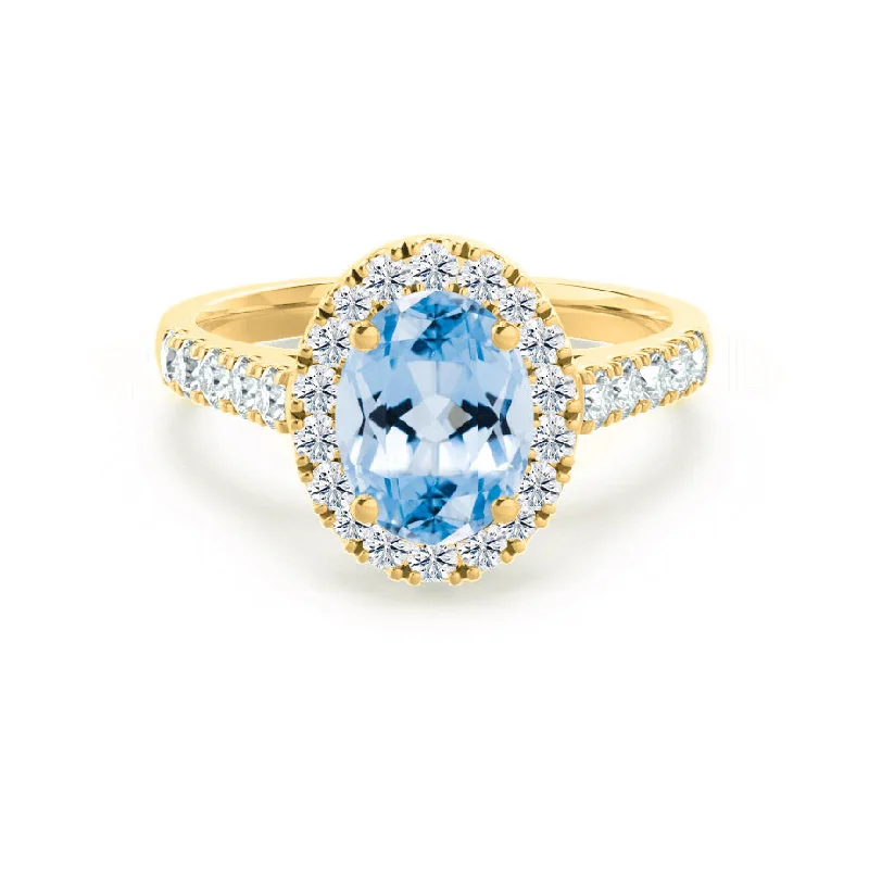 engagement rings with gemstones-ROSA - Chatham® Aqua Spinel & Diamond 18K Yellow Gold Halo