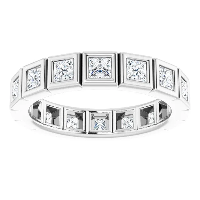 trendy rings for women-1.60 ct. Princess Cut Diamond Bezel Set Eternity Band