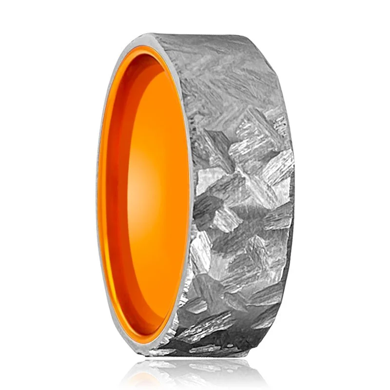 silver solitaire rings for women-CITRUS | Orange Ring, Silver Titanium Ring, Hammered, Flat