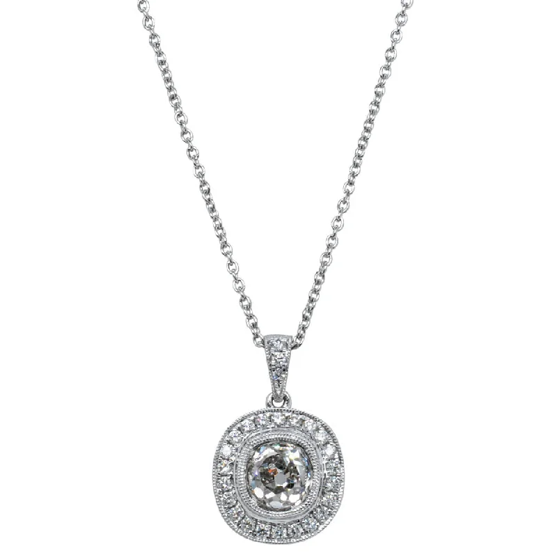 silver necklaces for women-18ct White Gold 1.38ct Diamond Halo Pendant