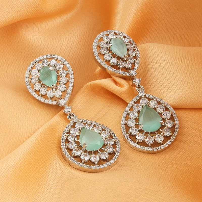 floral earrings for women-Raddhi Jewels Silver Plated AD Dangler Earrings