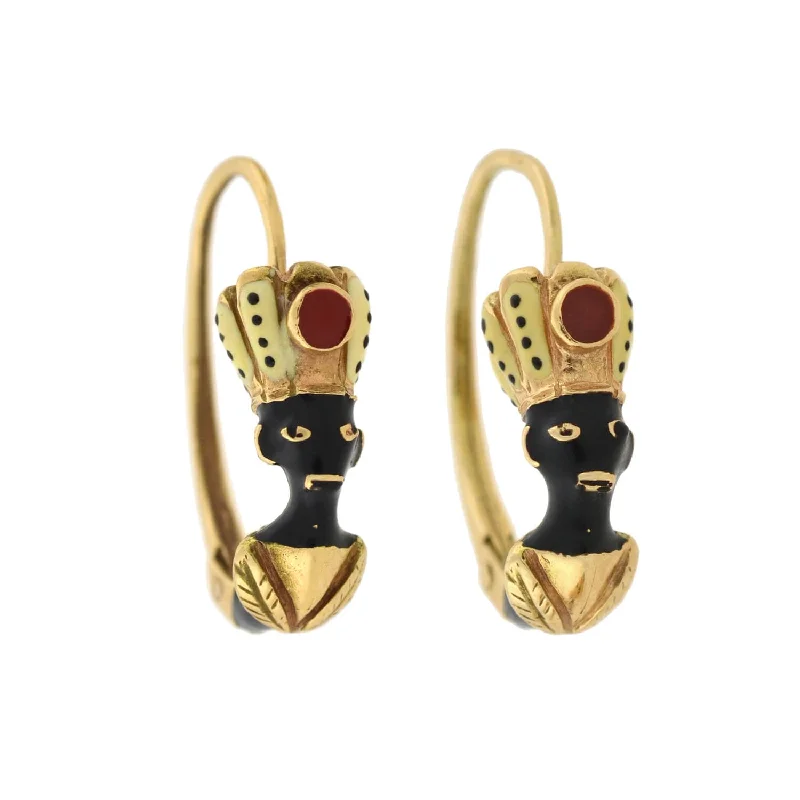 bridal diamond earrings for women-Vintage 14kt Enameled Blackamoor Earrings