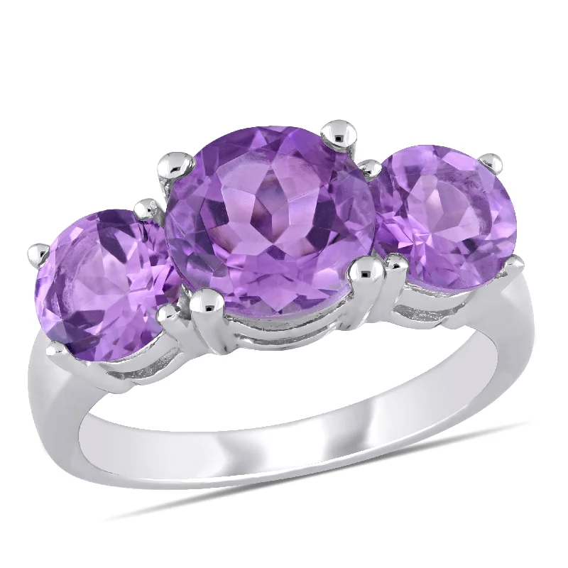 gold diamond engagement rings-Mimi & Max 3 3/8ct TGW Amethyst 3-Stone Ring in Sterling Silver