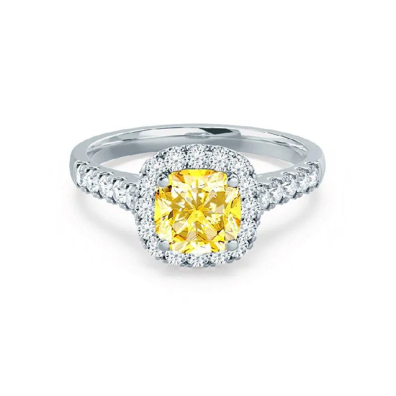 unique engagement rings-OPHELIA - Chatham® Lab Grown Yellow Sapphire & Diamond Platinum 950 Halo