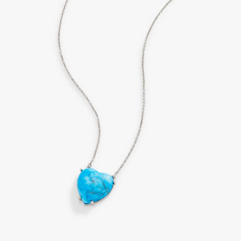 vintage gold necklaces for women-Gemstone Heart Necklace, Reconstituted Turquoise