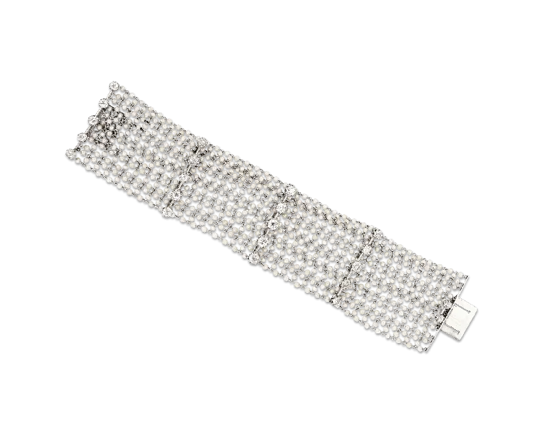 friendship bracelets for women-Art Deco Pearl and Diamond Bracelet