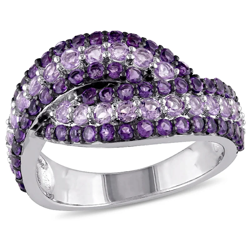 art deco engagement rings-Mimi & Max 1 1/2ct TGW Amethyst-Africa and Rose de France Triple Row Twist Ring in Sterling Silver