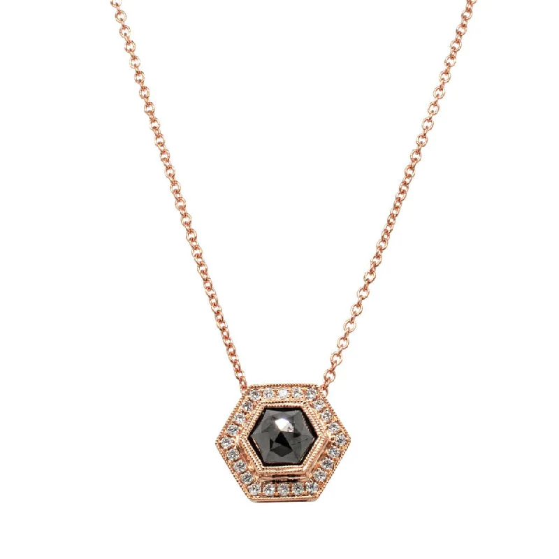 vintage necklaces for women-18ct Rose Gold .95ct Black Diamond Halo Pendant