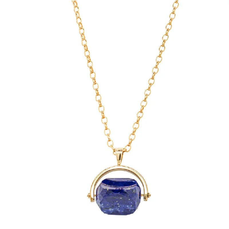 silver necklaces for women-9ct Yellow Gold Lapis Spinner Pendant With Chain