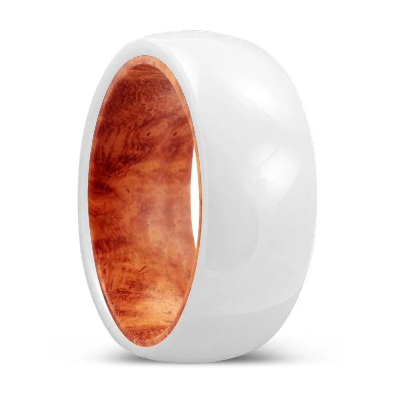 sapphire wedding rings for women-ENRICH | Red Burl Wood, White Ceramic Ring, Domed