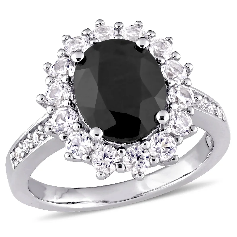 modern diamond engagement rings-Mimi & Max 4 3/4ct TGW Black Sapphire and Created White Sapphire Ring in Sterling Silver