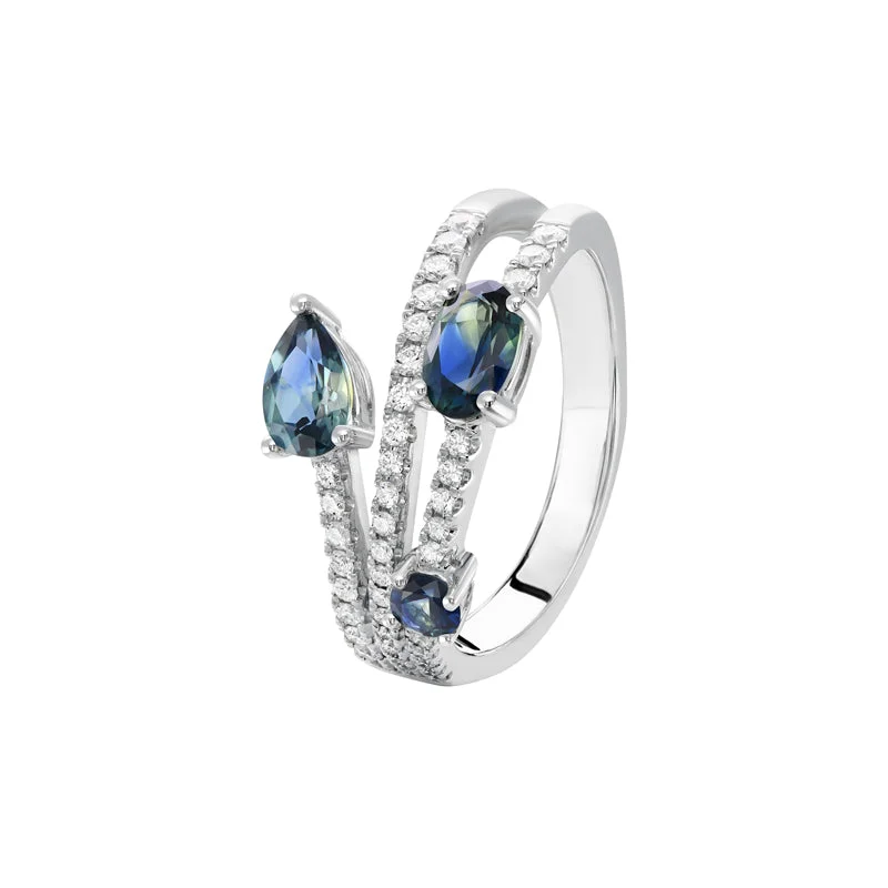 pearl wedding rings for women-Sapphire Dreams Lune Ring