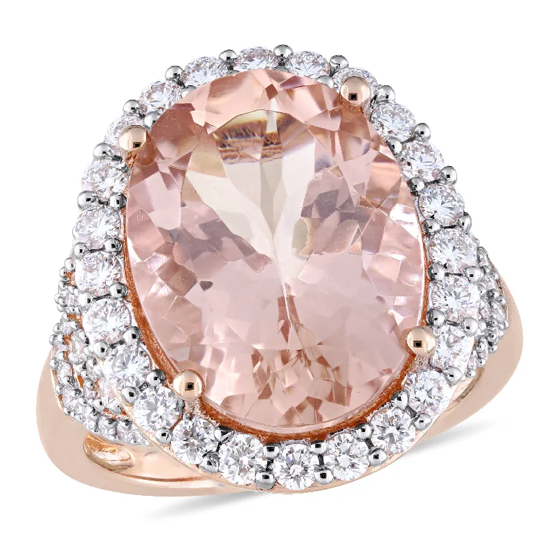 custom engagement ring designs-Mimi & Max Oval-Cut Morganite 1 2/5ct TW Diamond Halo Cocktail Ring 14k Rose Gold