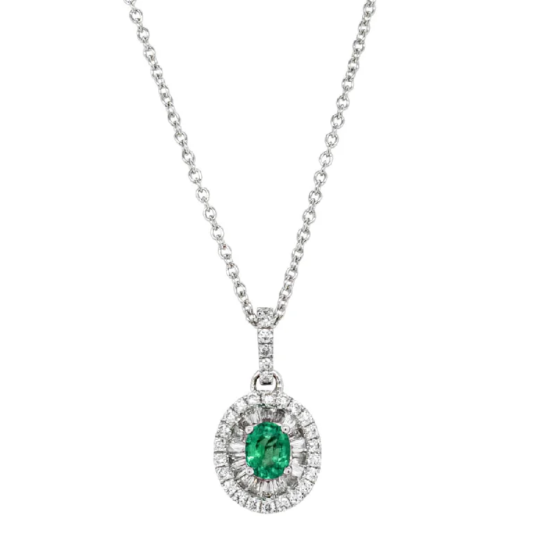 chic gold necklaces for women-18ct White Gold .34ct Emerald & Diamond Pendant