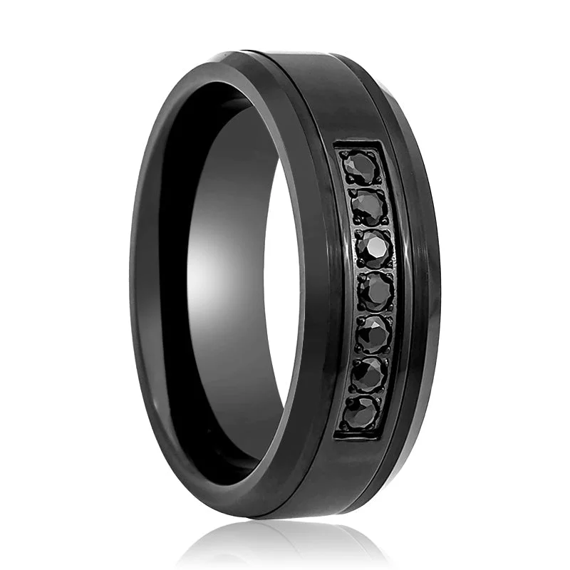 diamond rings for women-HORIZON | Tungsten Ring 7 Black CZ