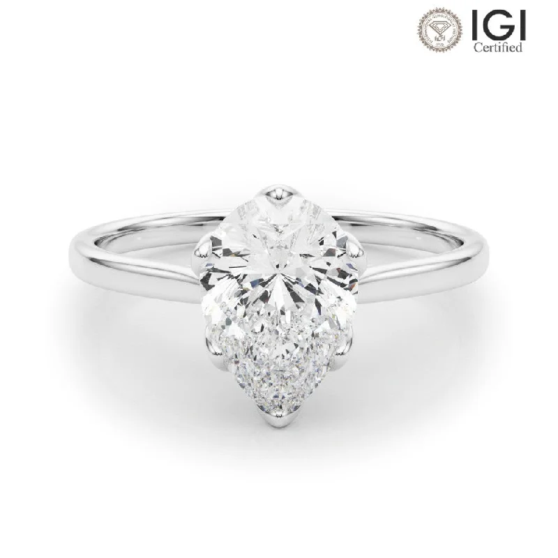 custom wedding rings for women-Esme Pear Lab Grown Diamond Solitaire Engagement Ring IGI Certified