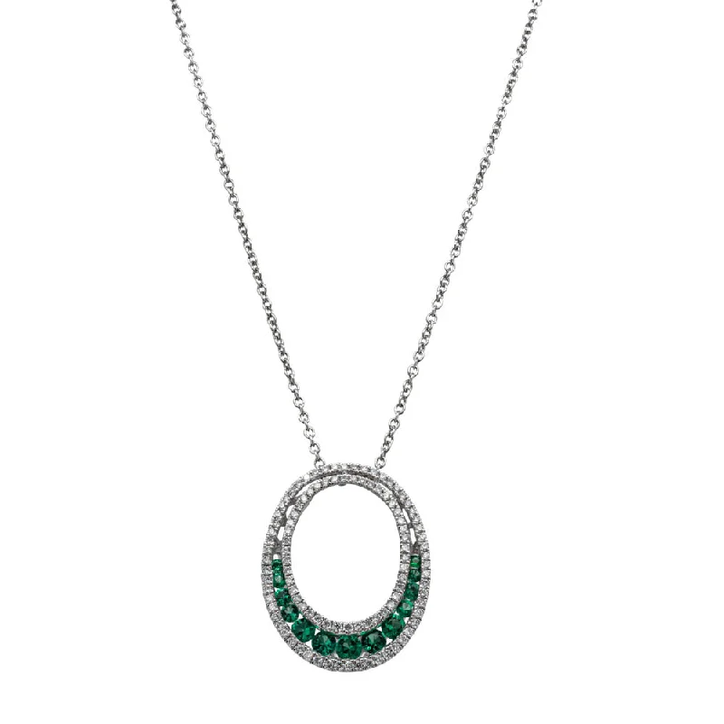 diamond pendant necklaces for women-18ct White Gold .39ct Emerald & Diamond Pendant