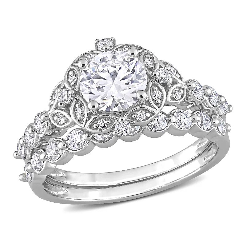 halo diamond engagement rings-Mimi & Max 1 3/5ct DEW Created Moissanite Halo Bridal Ring Set  in Sterling Silver