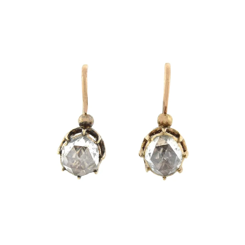 diamond earrings for women-Victorian 14kt + Rose Cut Diamond Drop Earrings 1.20ctw