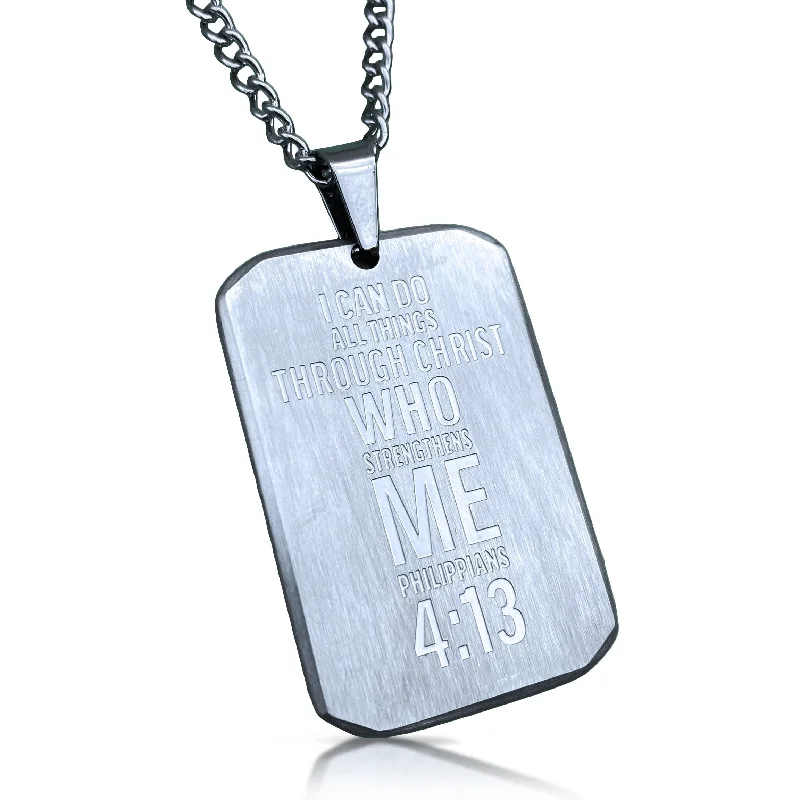 bold necklaces for women-Philippians 4:13 Pendant With Chain Necklace - Stainless Steel