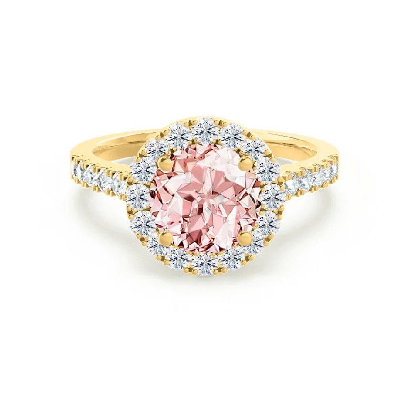 vintage engagement rings-CECILY - Chatham® Lab Grown Champagne Sapphire & Diamond 18k Yellow Gold Halo Ring