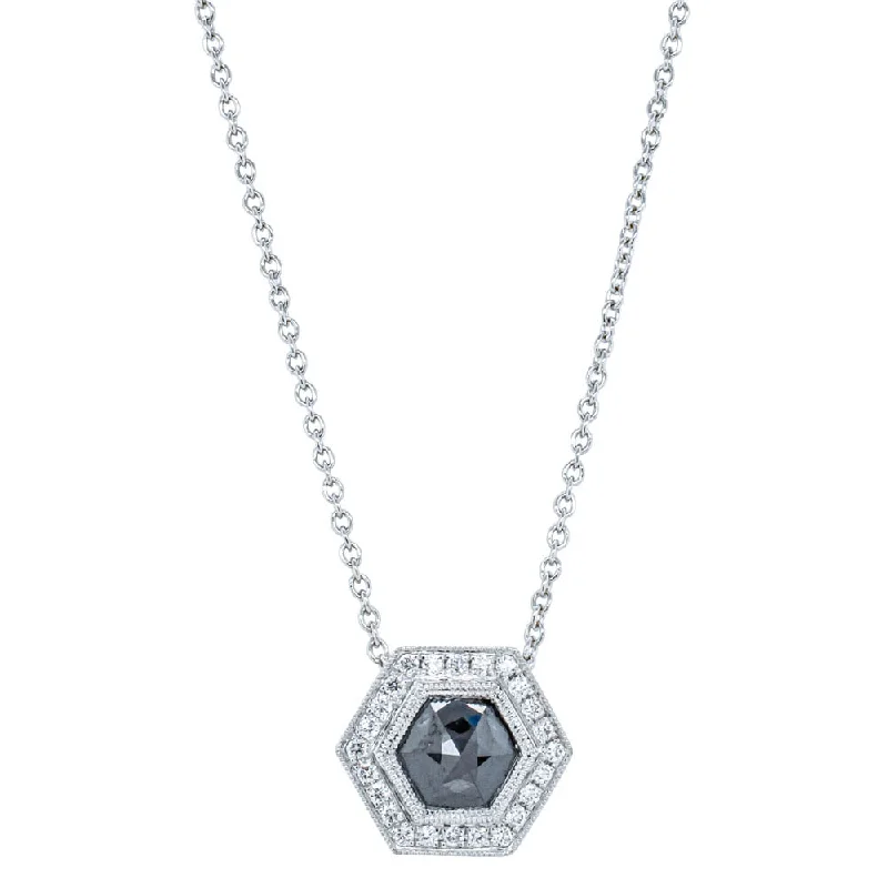 minimalist necklaces for women-18ct White Gold Black Diamond Halo Pendant