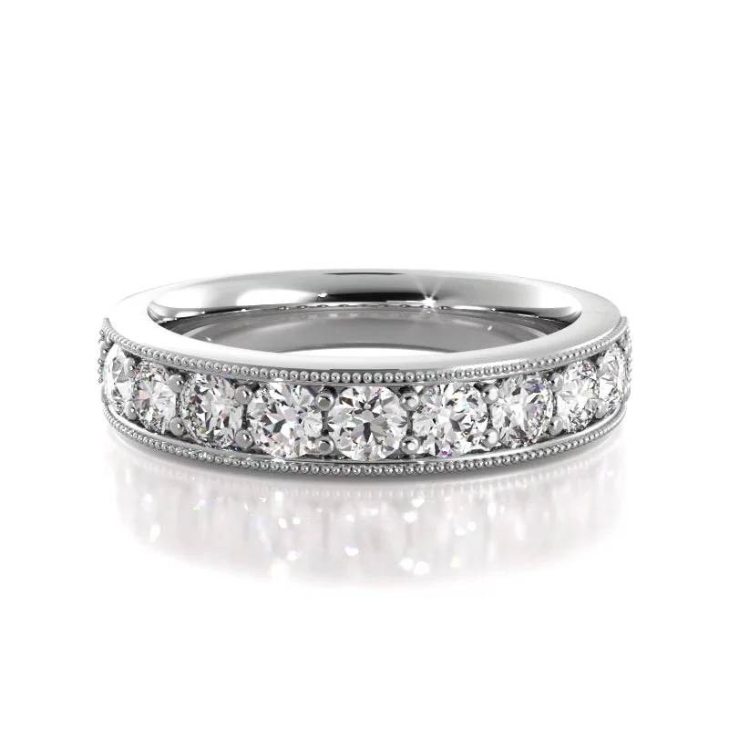 fashion rings for women-1.0 ct Round Diamond Milgrain Accent Wedding Band