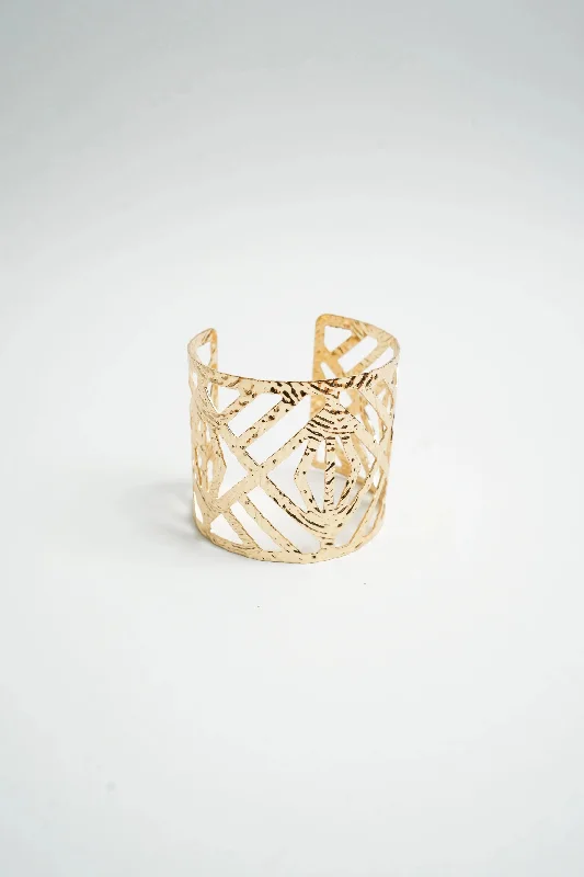 charm bangles for women-Geometric Gold Cuff Bracelet