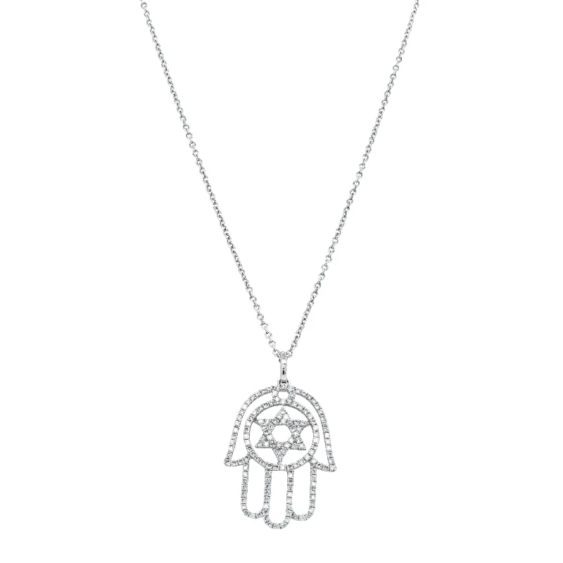 simple silver necklaces for women-18ct White Gold .60ct Diamond Hamsa Star Of David Pendant