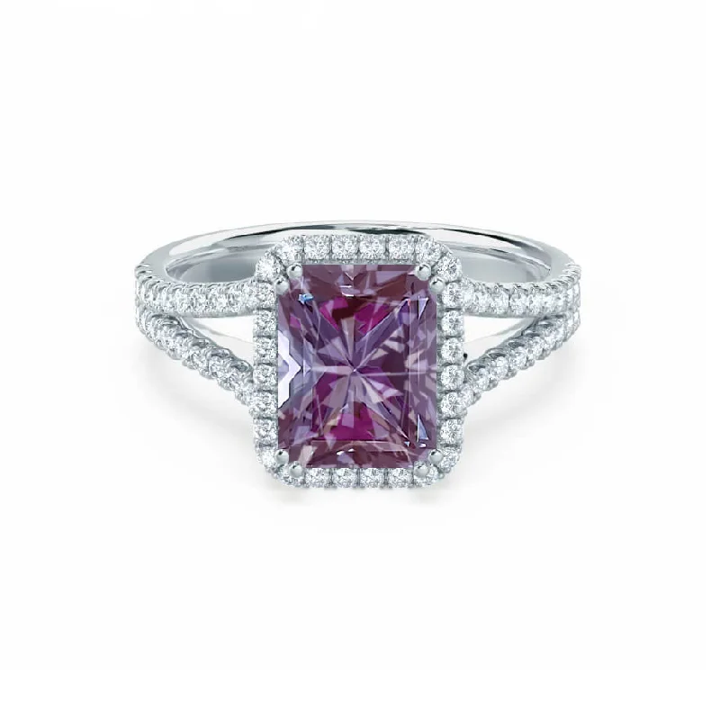 square-shaped engagement rings-EVERLY - Chatham® Radiant Alexandrite & Diamond 950 Platinum Split Shank Halo Ring