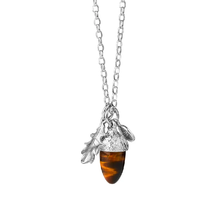 custom pendant necklaces for women-Karen Walker Acorn & Leaf Necklace - Sterling Silver & Tiger's Eye