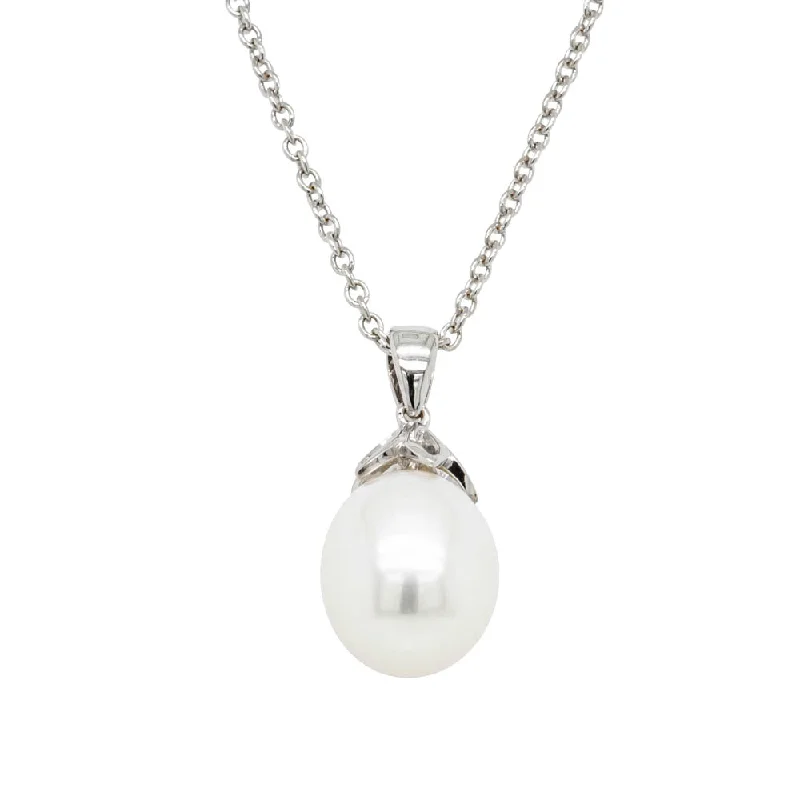 boho necklaces for women-9ct White Gold Freshwater Pearl Petal Pendant