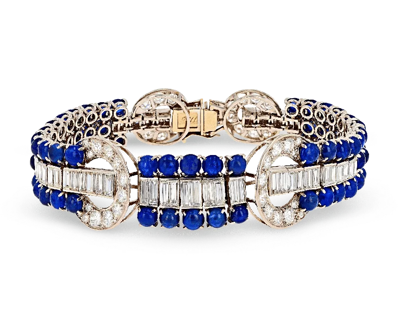 silver bangles for wedding-Art Deco Sapphire and Diamond Bracelet, 25.00 Carats