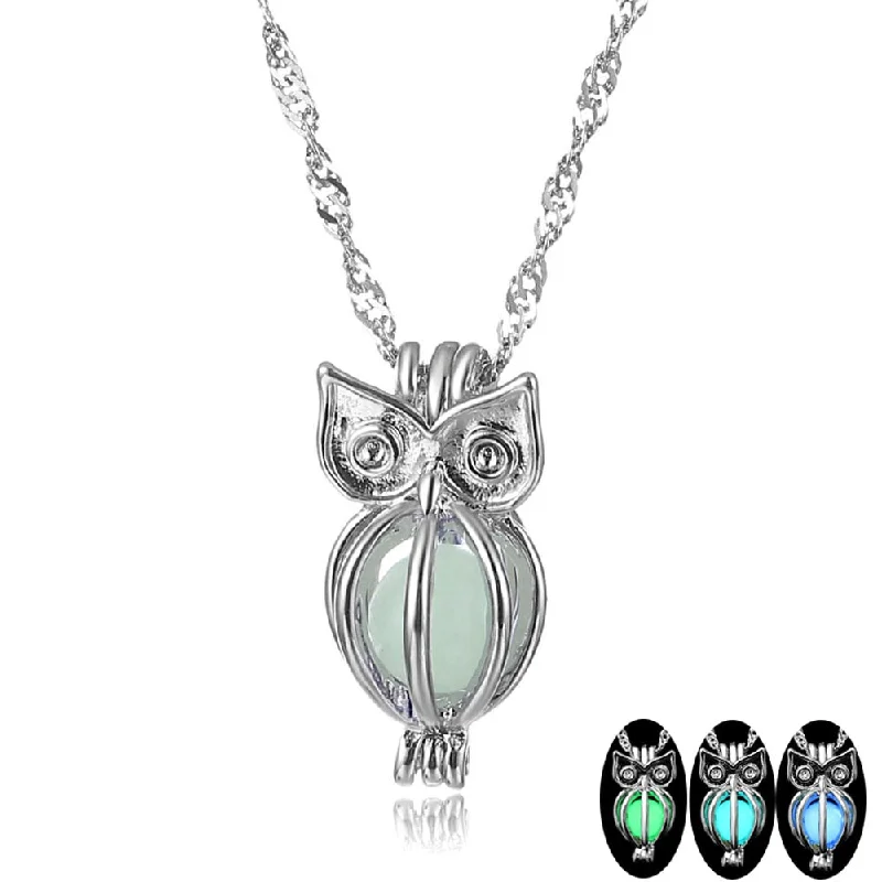 gold necklaces for women-Glowing Owl Luminous Stone Choker Pendant Necklace (3 Colors Available)