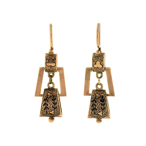 large earrings for women-Victorian 14kt Hanging Tracery Enamel Earrings