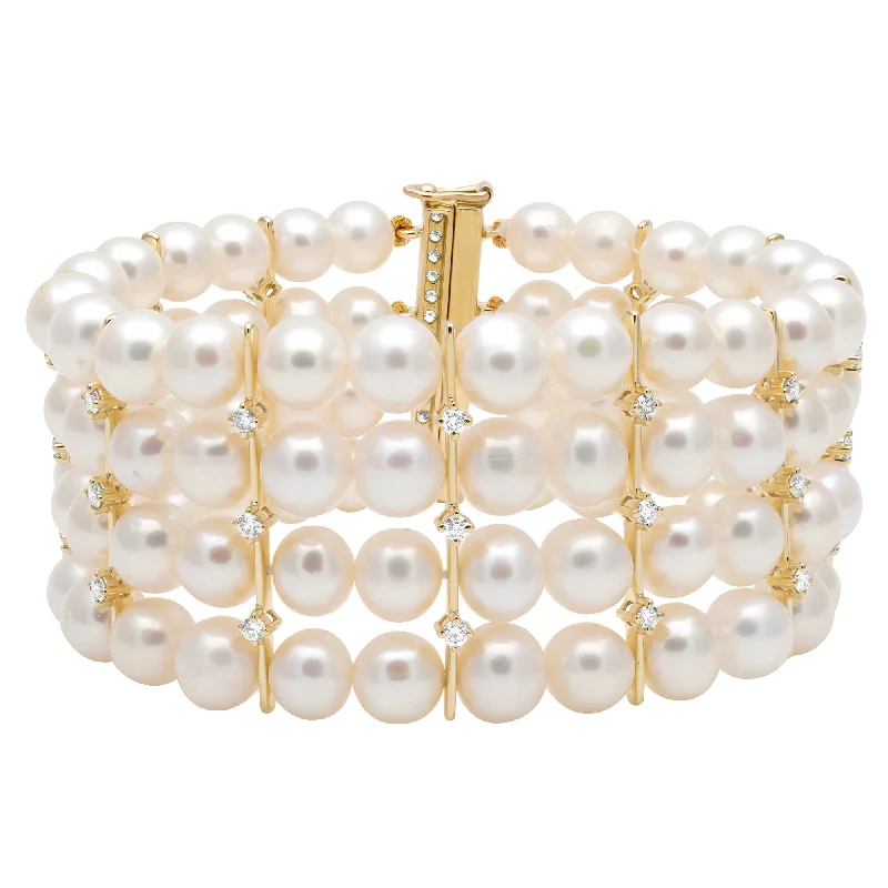 stackable bracelets for women-Bracelet - Freshwater Pearl And Diamond