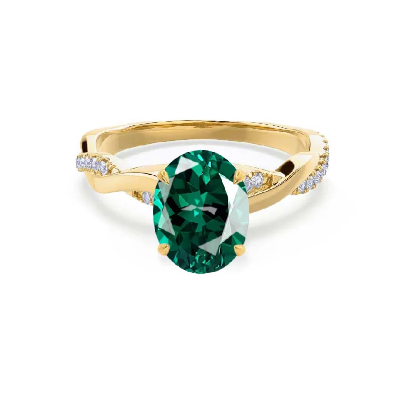 halo diamond engagement rings-EDEN - Chatham® Oval Emerald & Diamond 18k Yellow Gold Vine Solitaire Ring