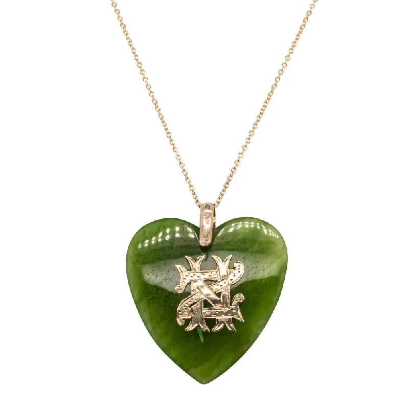 unique gold necklaces for women-Vintage 9ct Yellow Gold Greenstone Heart Pendant With Chain