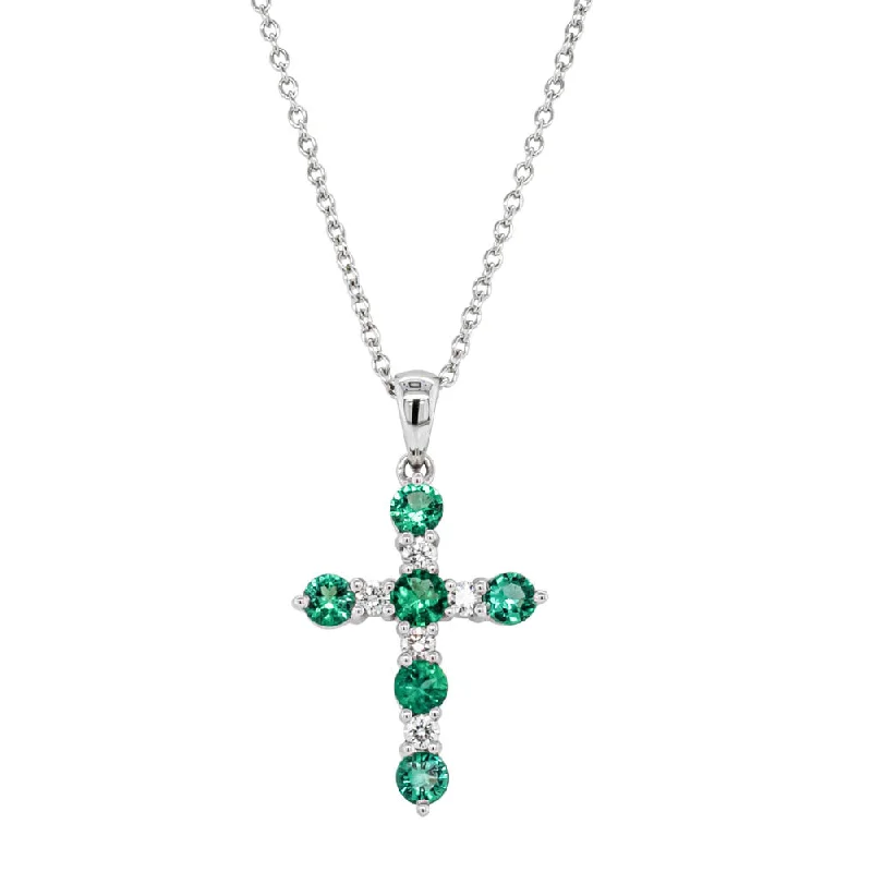 round pendants necklaces for women-18ct White Gold .56ct Emerald & Diamond Cross Pendant