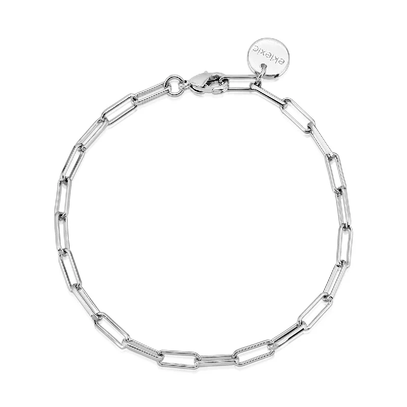 custom bracelets for women-Rhodium Plated Elongated Link Chain Bracelet