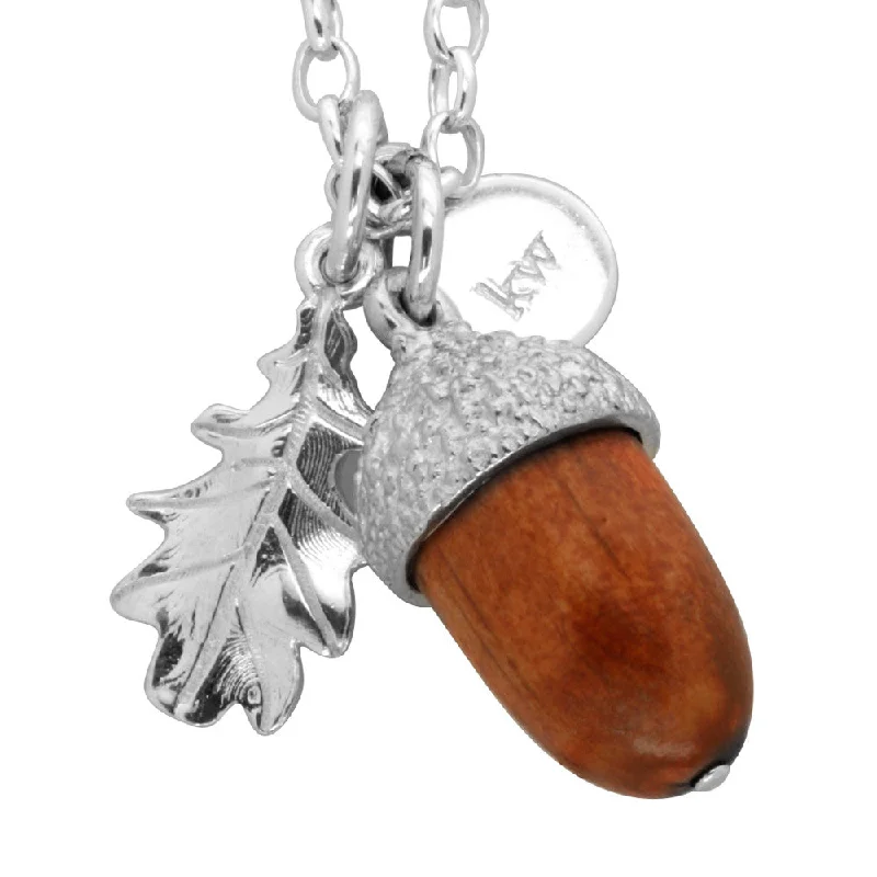 luxury gold necklaces for women-Karen Walker Acorn And Leaf Pendant - Wooden