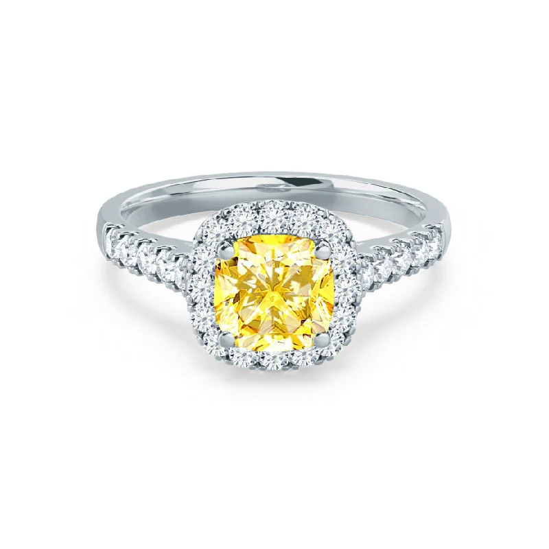 vintage-style engagement rings-OPHELIA - Chatham® Lab Grown Yellow Sapphire & Diamond 18K White Gold Halo