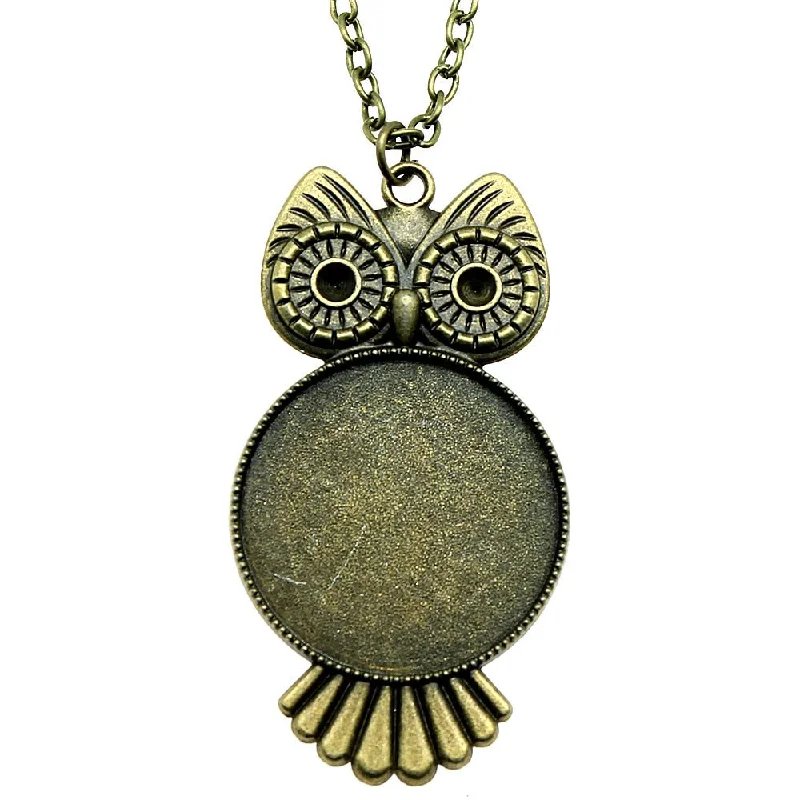 jade necklaces for women-Round Inner Size 30mm Owl Style Cameo Cabochon Base Setting Pendant Necklace