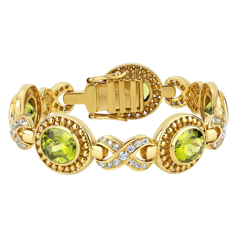 leather cuff bracelets for women-Bracelet- Peridot And Diamond