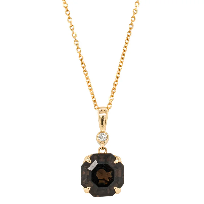 luxury pendant necklaces for women-18ct Yellow Gold Smoky Quartz & Diamond Octavia Pendant