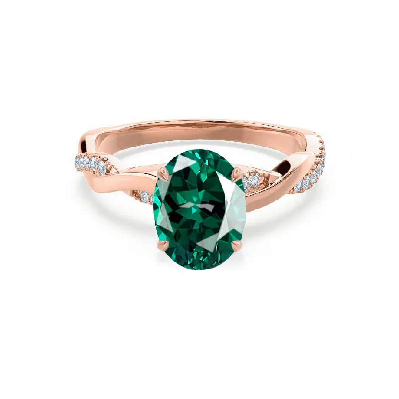 platinum diamond engagement rings-EDEN - Chatham® Oval Emerald & Diamond 18k Rose Gold Vine Solitaire Ring